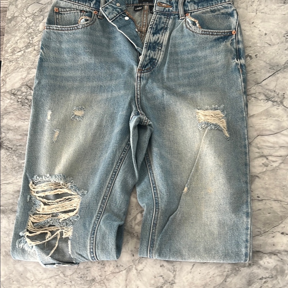 Distressed Light Wash Denim Shorts